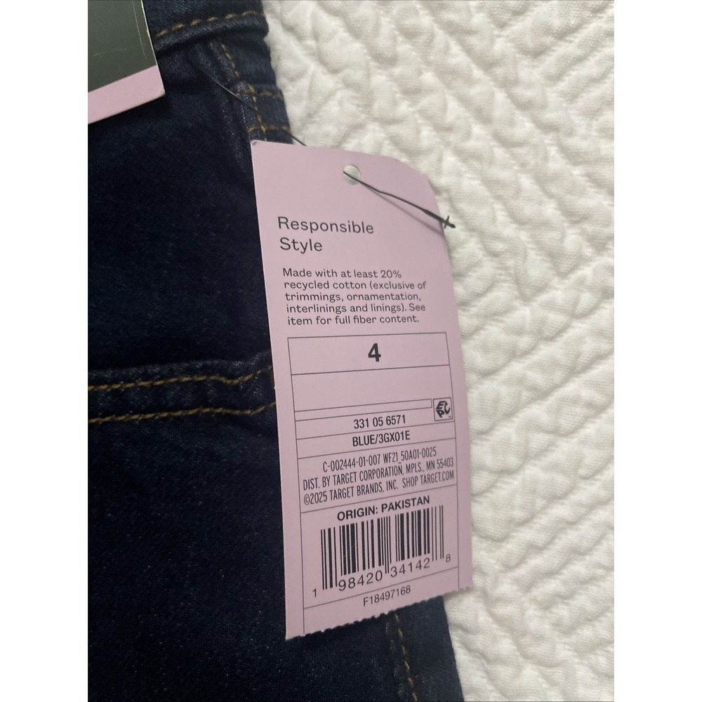 Wild Fable Denim Shorts Size 4 Dark Wash Mid Rise Midi 4" Inseam Low Stretch NWT - Picture 3 of 10